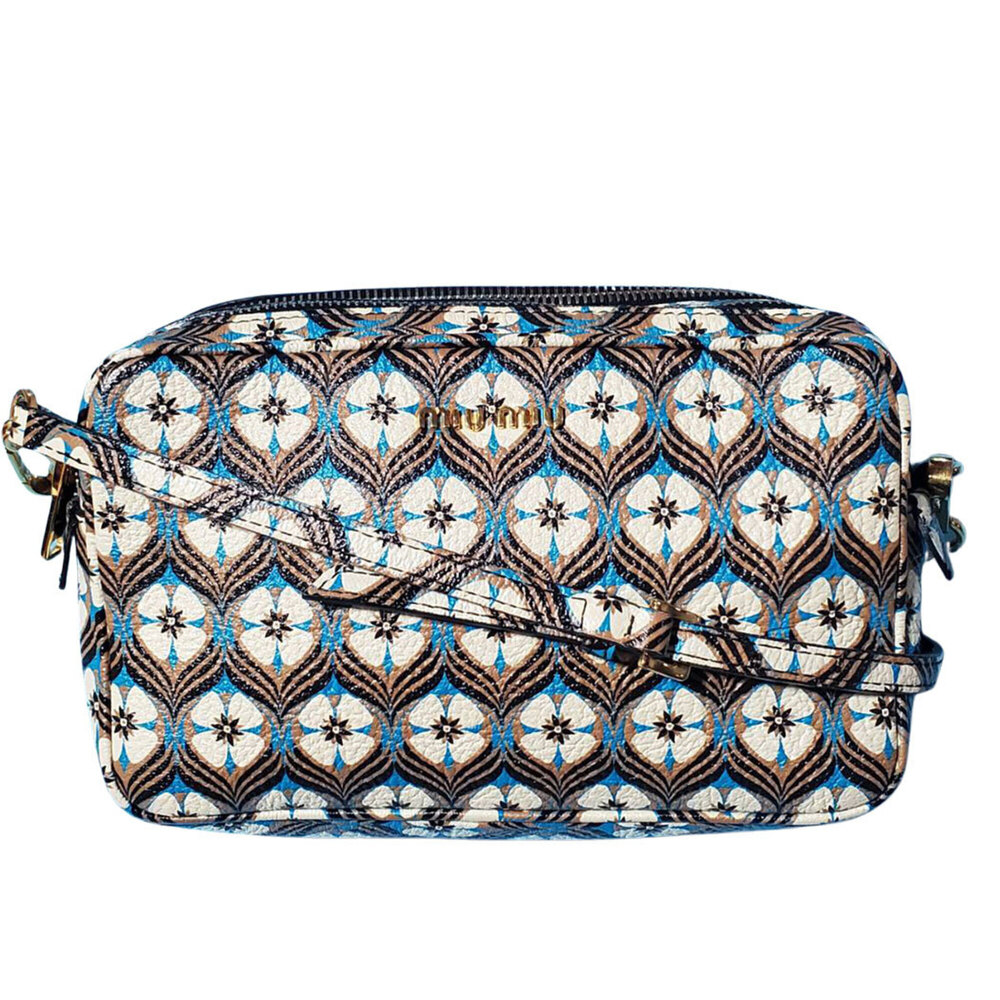 Miu Miu Miu handbag for women, brand shoulder bag, leather, white and blue, f...